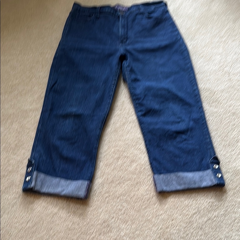 NYDJ Dark Indigo Denim Capris with Logo Button
